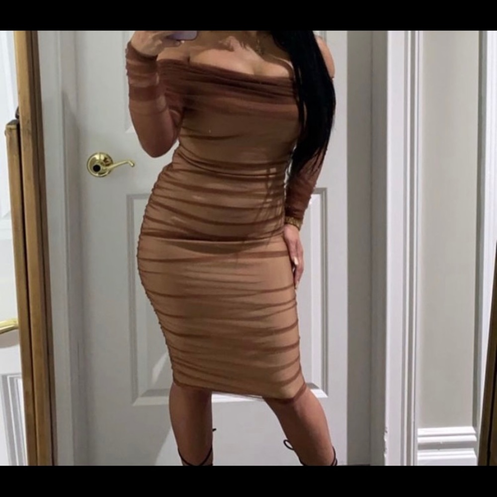 Fashion Nova Tan MIDI Dress